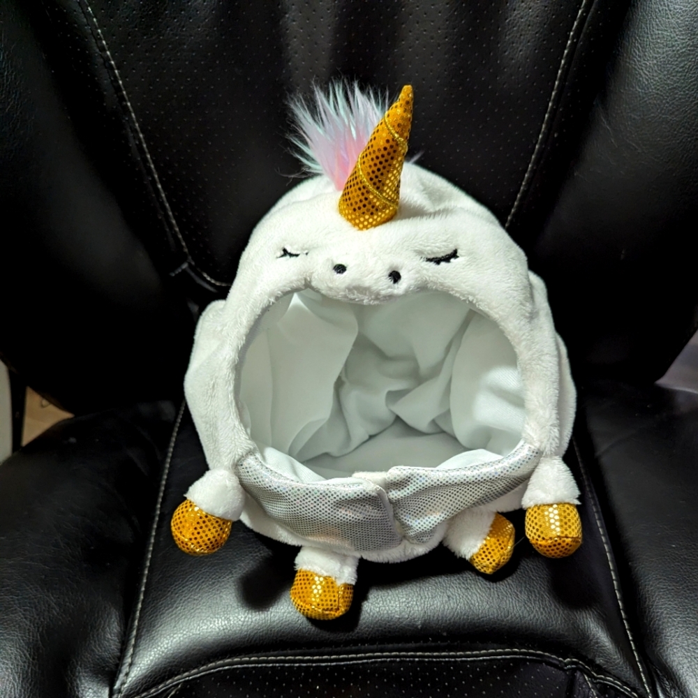 squishable undercover Unicorn Mask. White. rainbow Mane.  gold feet
